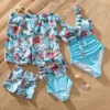 PatPat Family Matching Swimsuit Solid & Floral Print Knot Front Deep V Neck Ruffled One-piece Swimsuit or Swim Trunks Shorts
