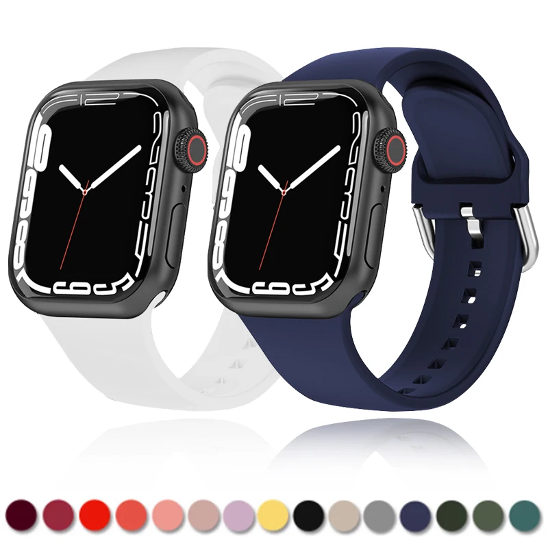 

Ремешок силиконовый для Apple Watch Band 44 мм 40 мм 45 мм 41 мм Ultra 49 мм 42 мм 38 мм, браслет для Apple iWatch Series 9 7 8 Se 3 4 5 6 2