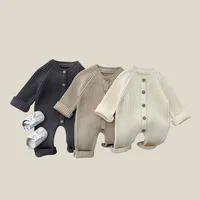 4614 Baby Jumpsuit 2024 Autumn and Winter New Solid Color Baby Boy's Knitting Climbing Clothes 1