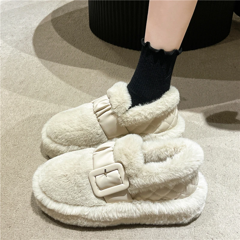 

Туфли женские на платформе, меховые кроссовки, без застежки, круглый носок, повседневная обувь, клоги, Мокасины, резина, новинка зимы 2023