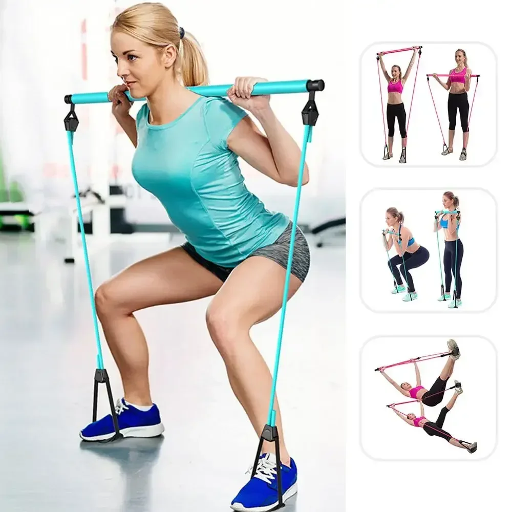 

Portable Pilates Bar Kit with Exercise Resistance Band, Exercise Pilates Bar with Foot Loop Toning Bar for Home Gym Workout