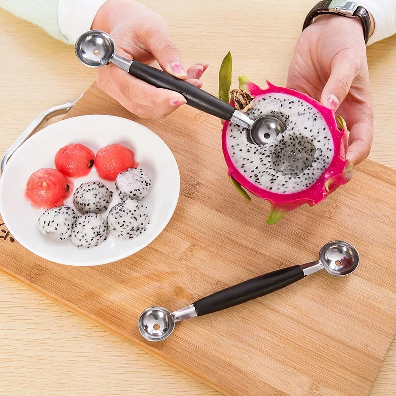2in1 Dual-head Fruit Ball Carving Knife Kiwi Fruit Waterlemon Scoop Melon Digger Jar Mashed Potato Baller Ice Cream Spoon