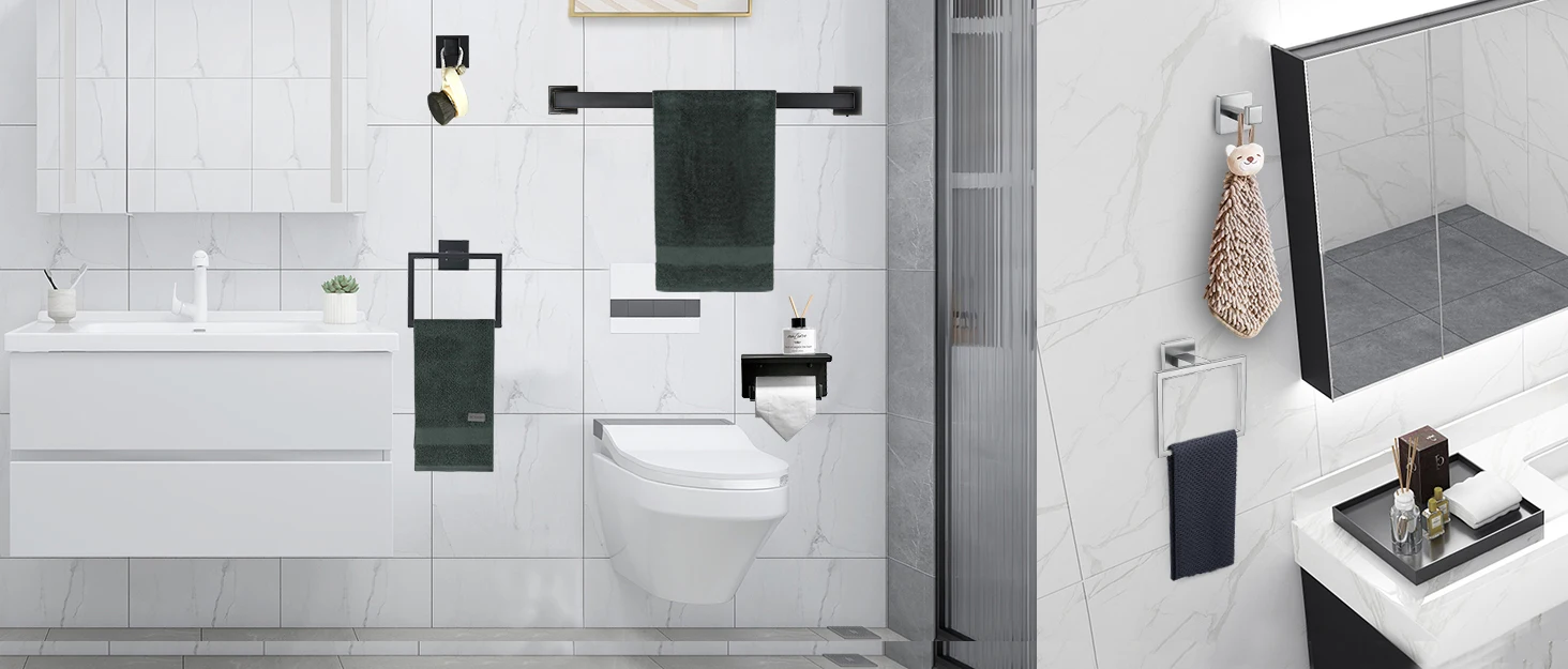 Description Picture 2 of itemBathroom Towel Bar Holder Sets Matte Black 4-Piece Bathroom Hardware Set Stainless Steel Bath Accessories Kit. Wall Mounted