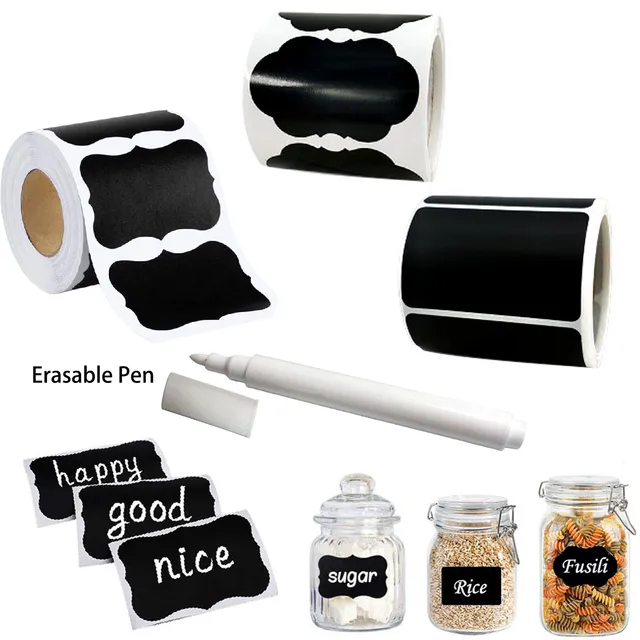 120Pcs/Roll 3 Styles Removable Blackboard Stickers With Erasable Pen Waterproof Chalkboard Labels 1.4*2.2in for Home & Kitchen 1
