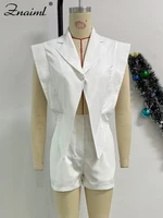 Znaiml Elegant White Patchwork Rompers Playsuits Women Lapel Sleeveless Slim Shorts Jumpsuits Hollow Button Birthday Overalls - Image 5