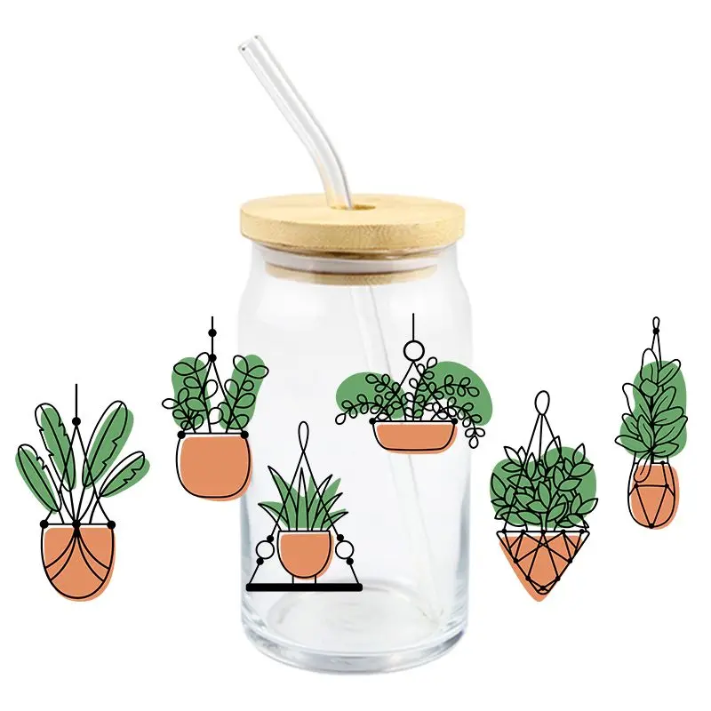 3D UV DTF Wrap Transfer Stickers Cactus Plants Design Waterproof Wrap For Bottles Cups Mugs DIY Decal