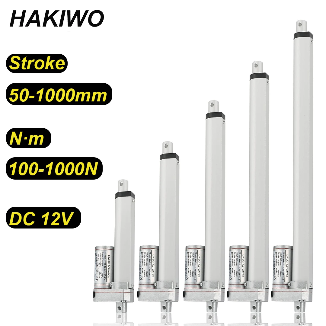 

HAKIWO 12V Linear Actuator Customizable 100mm 300mm 500mm 700mm 1000mm Stroke 1000N Linear Drive Electric Motor 90mm/s Speed