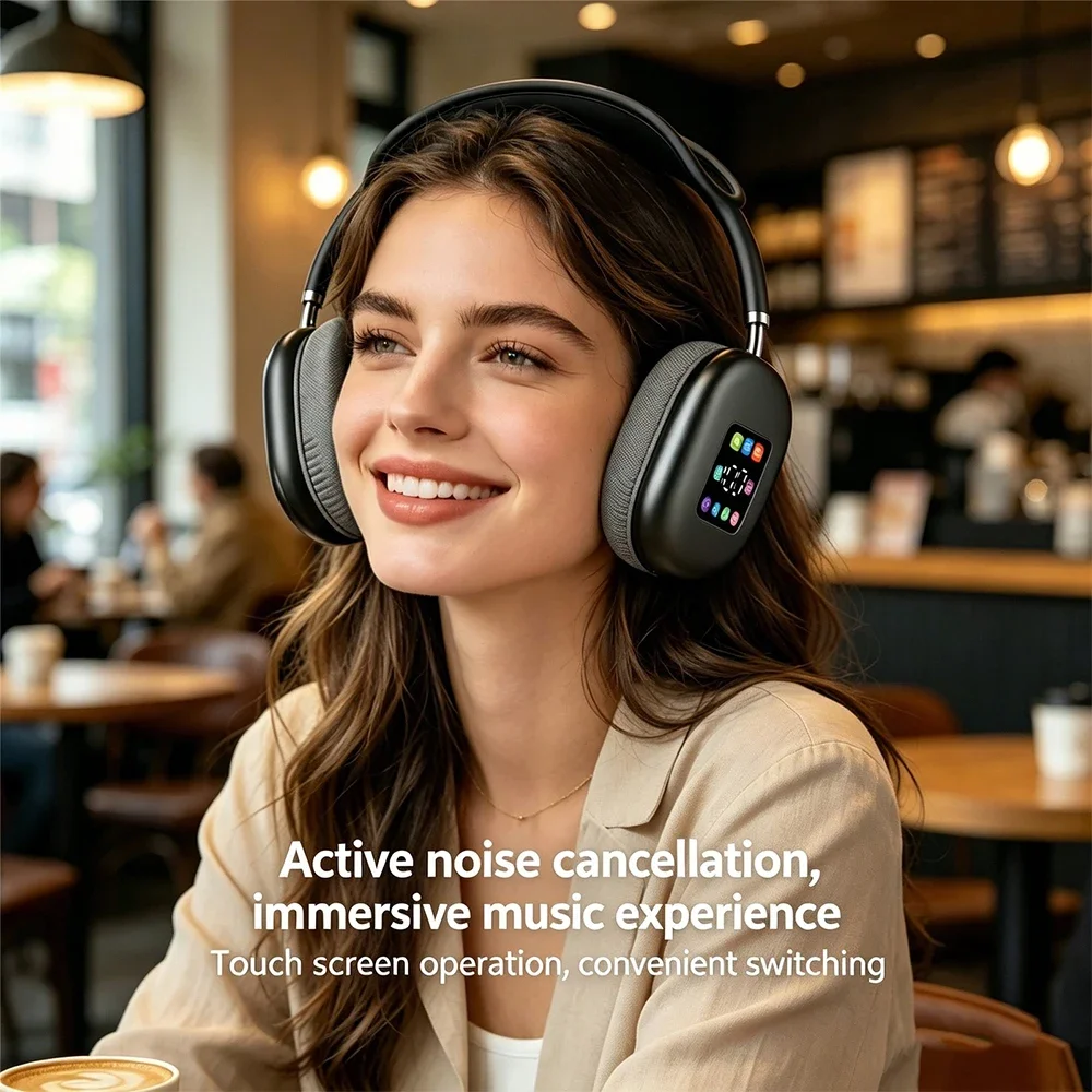 Casque audio sans fil KEBIDUMEI Bluetooth 5.3 avec écran couleur, réduction de bruit active, stéréo Hi-Fi, radio FM et prise auxiliaire 3,5 mm._voghion.com
