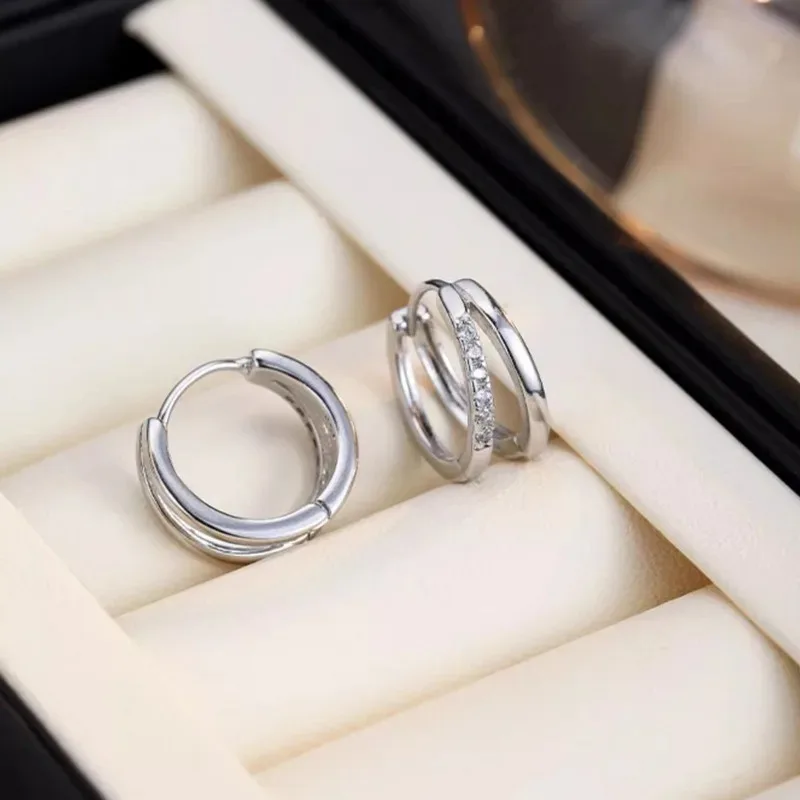 Stainless Steel Gold Color Circle Hoop Earrings for Women Simple Cubic Zircon Double Ring Earring Cartilage Piercing Jewelry