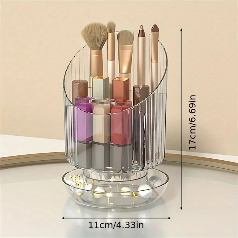 2025Makeup Storage Bucket 360° Rotating Transparent Simple Lig t Luxury Cosmetics Brush Lipstick Holder Stationery Organizer Box 5