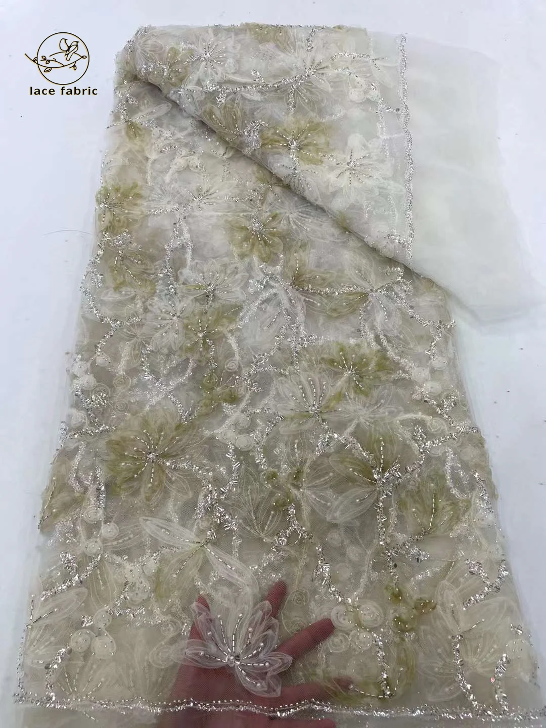 

African 3D Beads Lace Fabric 5 Yards 2024 High Quality With Flower Embroidered French Nigerian Sequins Lace Fabric For Wedding