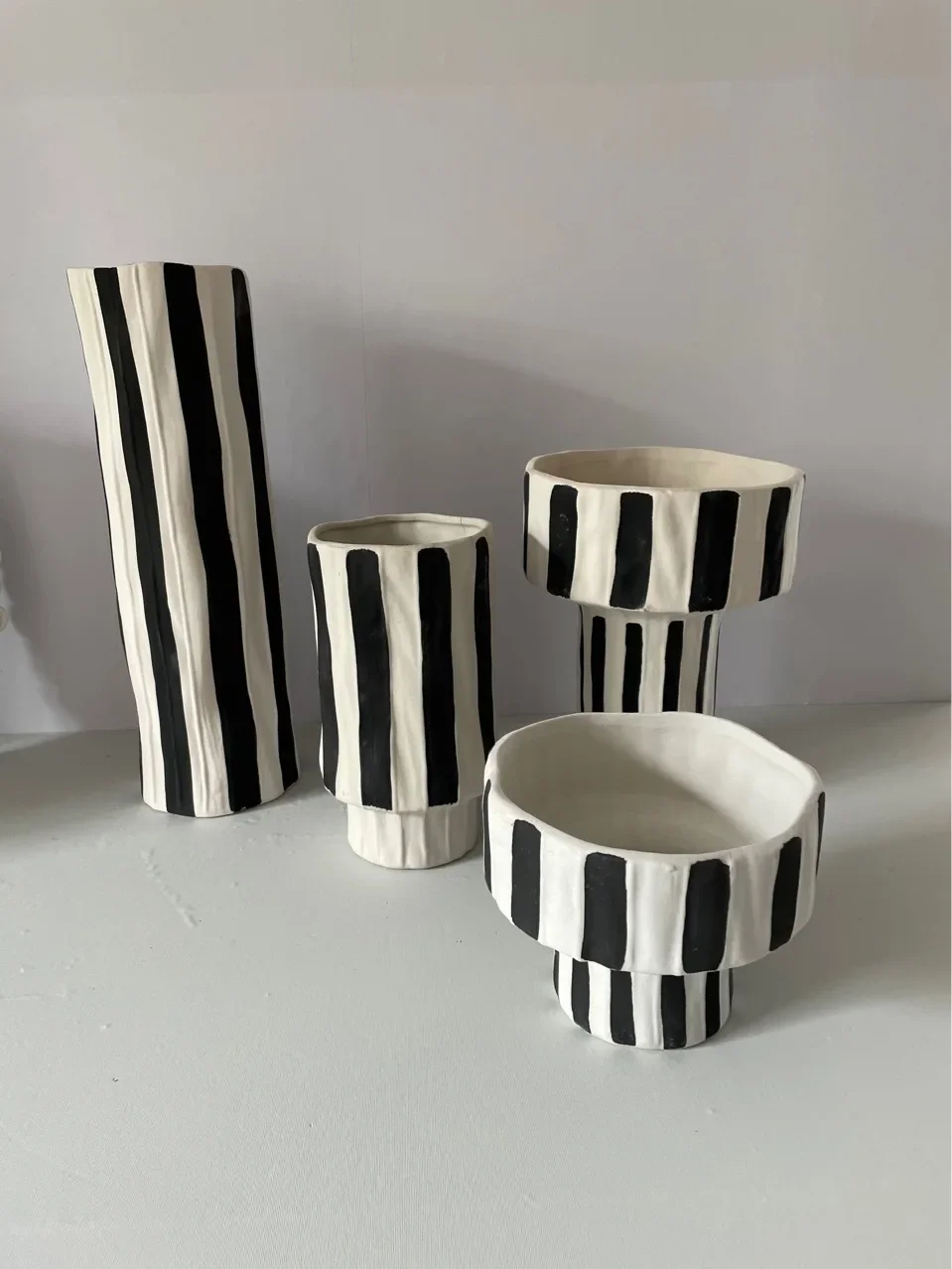 Black and White Striped Ceramic Vase Wide Mouth Flowerpot Geometric Pattern Flower Arrangement Porcelain Handicraft Ornaments 3