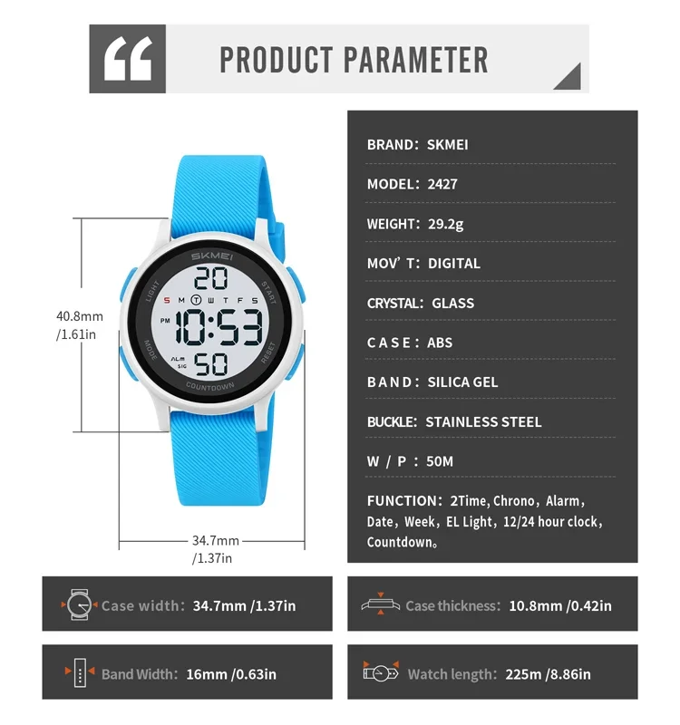 SKMEI 2427 Colorful Children Digital Kids Wristwatches Waterproof Sport Child Electronic Watch Boy Girl Shockproof Montre Enfant