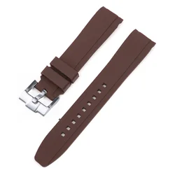 Arc Curved End Silicone Strap - Waterproof Sport Bracelet, 20mm 22mm - 22mm (Brown)