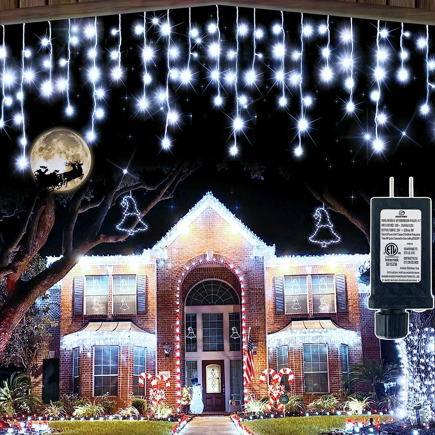 thumbnail image 2 of Luces de hadas de seguridad de 24 V, luces LED navideñas con forma de carámbano, decoraciones para exteriores, envío gratuito, 8 modos, guirnalda de calle conectada a prueba de agua, 2 of 5