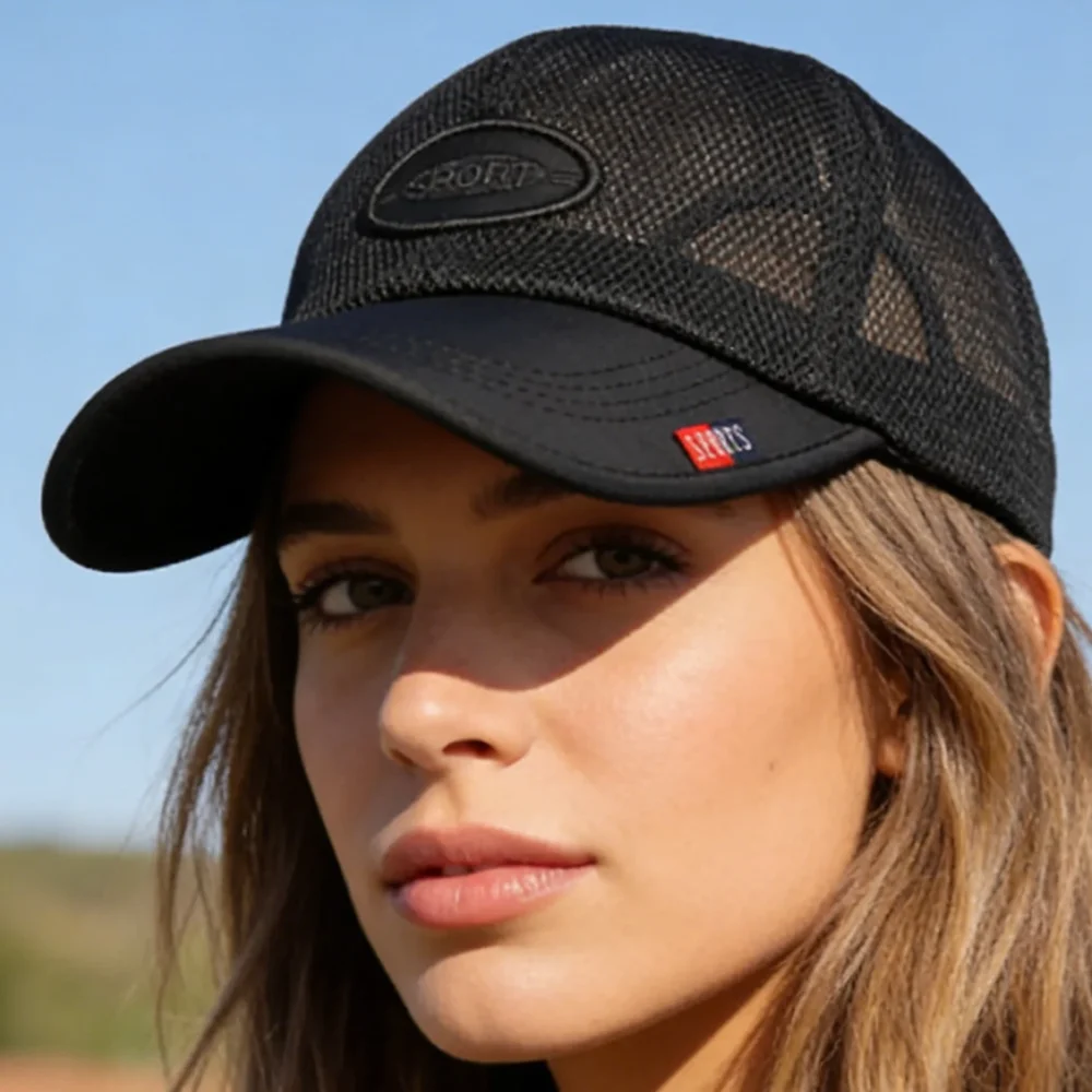 Neue Unisex-Baseballkappe mit langem Schirm und Mesh-Einsatz, atmungsaktiv, Sonnenschutz, Trucker-Hüte für Männer und Frauen, Outdoor-Wander- und Sportkappen – Detail 4
