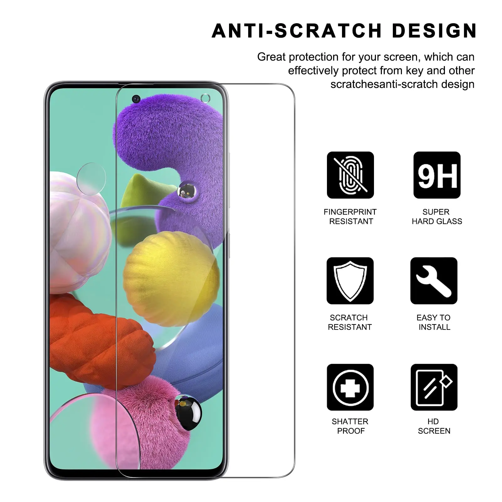 واقي من الزجاج المقسى لسامسونج غالاكسي A51 ، ، الم...