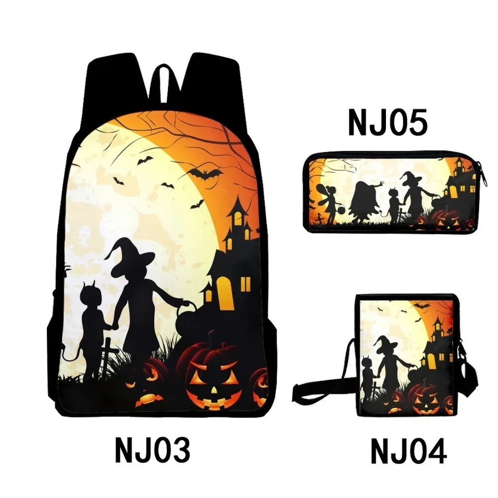 Halloween 3D Printed Harajuku School Backpacks, Cool Student, Laptop Backpack, Backpack, Tilt Shoulder Bag, Pencil Case, 3Pcs