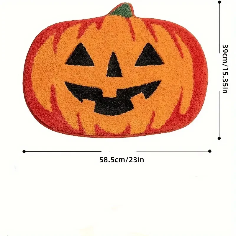 Halloween Pumpkin Bath Mat-Non-Slip, Washable & Absorbent Rug For Shower, Tub, And Home Decor-Cute Orange Fall Accent