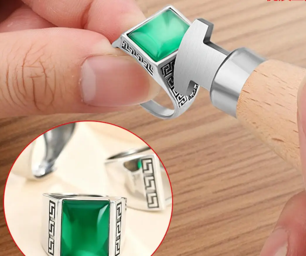 Jewelry Bezel Set Diamond Gemstone Pusher Tool with Wooden Handle