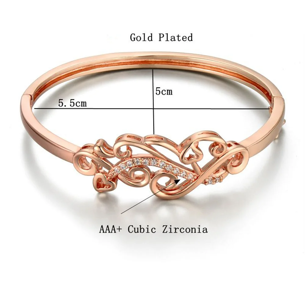 Cute Heart Flower Bangle for Lady Rose Gold Plated AAA Cubic Zircon Bracelet Luxury Women's Bracelet Jewelry 5