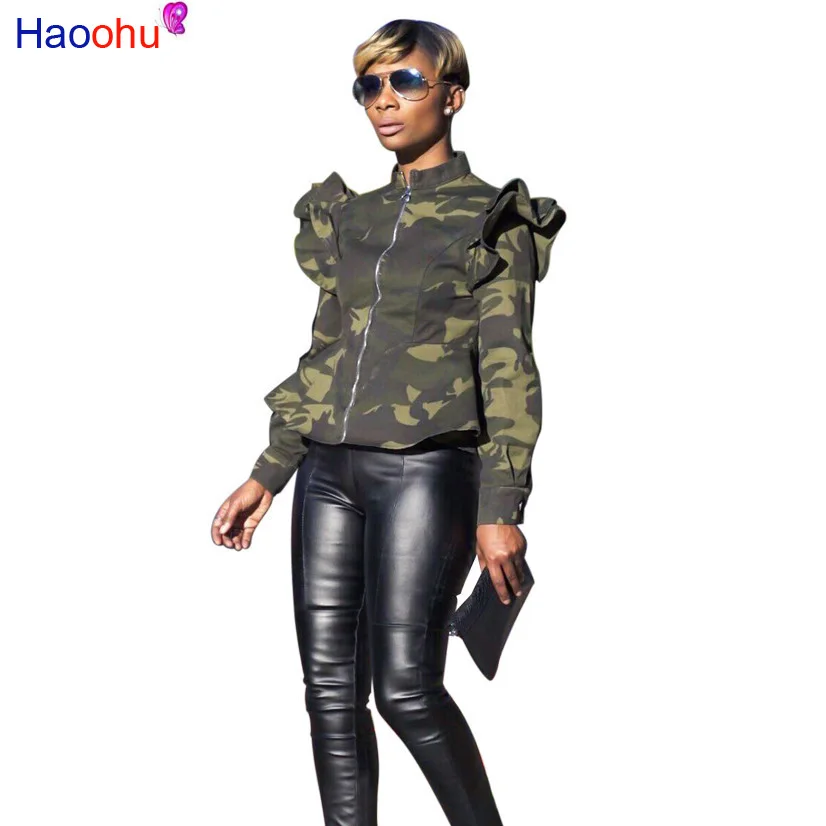 Plus Size Camouflage Jacket Women Clothes Spring Peplum Bomber Jacket Autumn Steetwear Long Sleeve Casual Camo Coats vansvans vans casual shoes vn0005ukolo olive camo