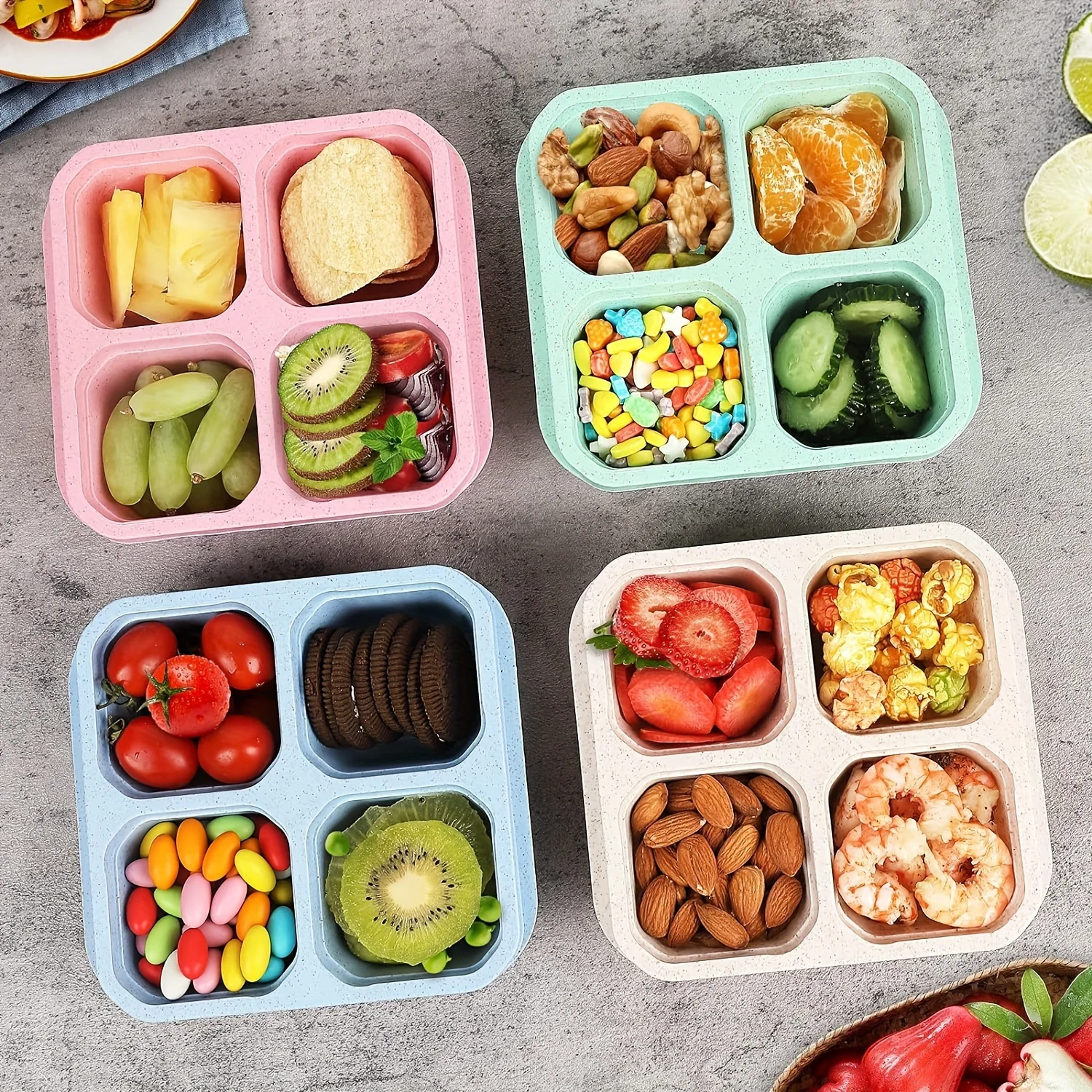 With Compartments Bento Box Porta Pranzo Per Bambini, Con 4 Scomparti, In  Plastica Alimentare, Portatile, Per Asilo, Scuola, Ufficio Contenitori Con  Griglia, image size:1500x1500