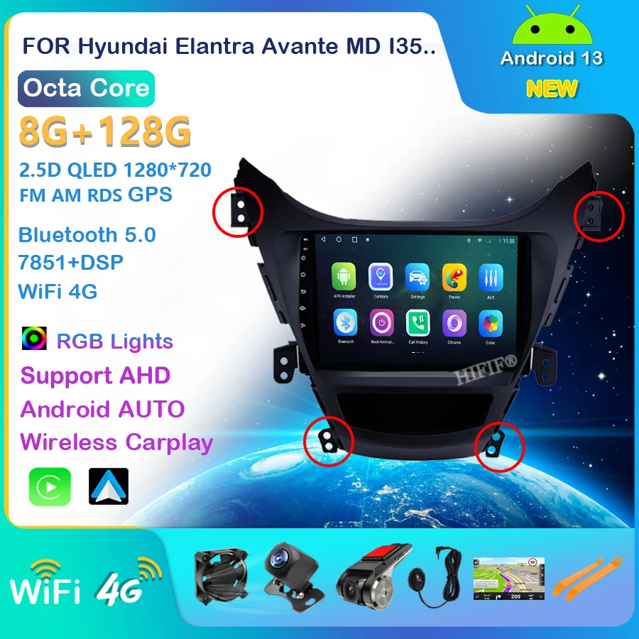 

Car Radio Android 13 For Hyundai Elantra Avante I35 2011-2016 Multimedia Player 2 din GPS Navigaion dvd Stereo Head unit