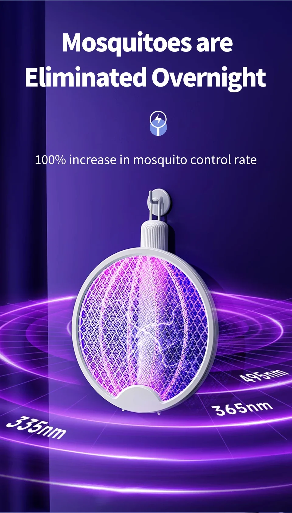 Description Picture 4 of itemFoldable Electric Mosquito Killer USB Rechargeable Fly Trap Mosquito Swatter Racket Insect Killer With UV Light Bug Zapper 3500V