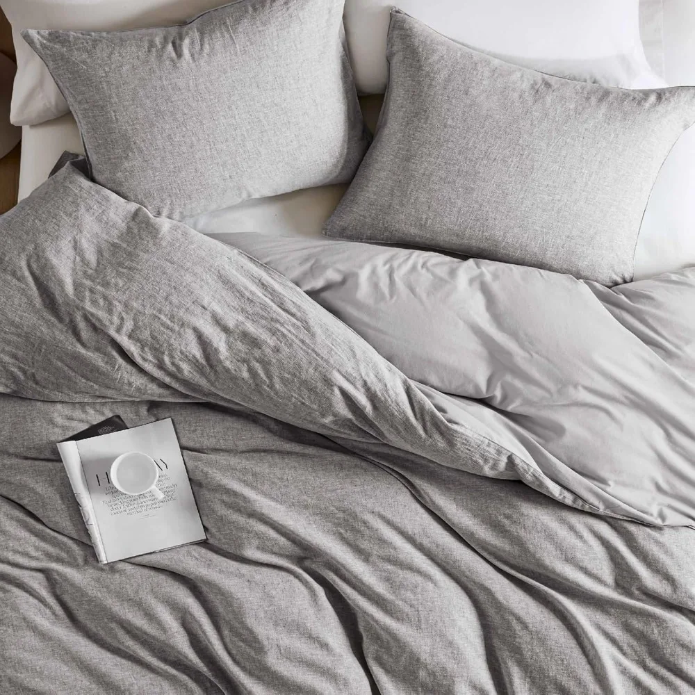 King Size Hyde Lane Linen Duvet Cover Set, 3-Piece Textured French Flax Linen 2