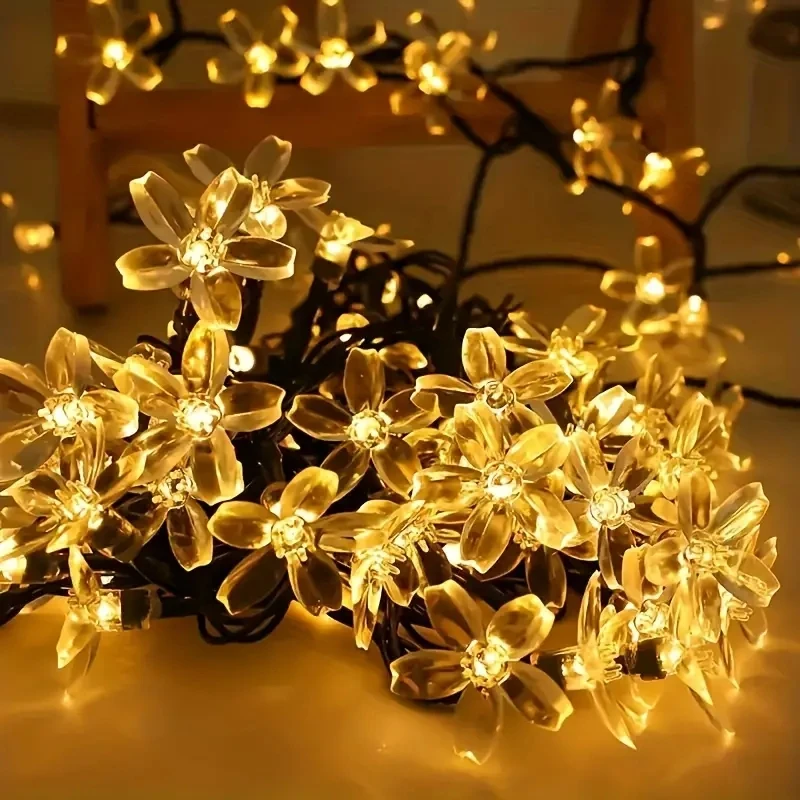 Solar Lotus Flower String Lights - Double Layer Cherry Blossom Fairy Lights