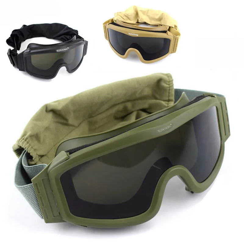 Gafas tácticas militares disparar, lentes a prueba de viento, Control arena, juego de guerra, 3 lentes gafas de tiro del ejército -