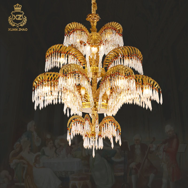 

XUANZHAO French Classic Hotel Lobby Chandelier European Villa Hall Living Room Indoor All Copper Crystal Chandelier