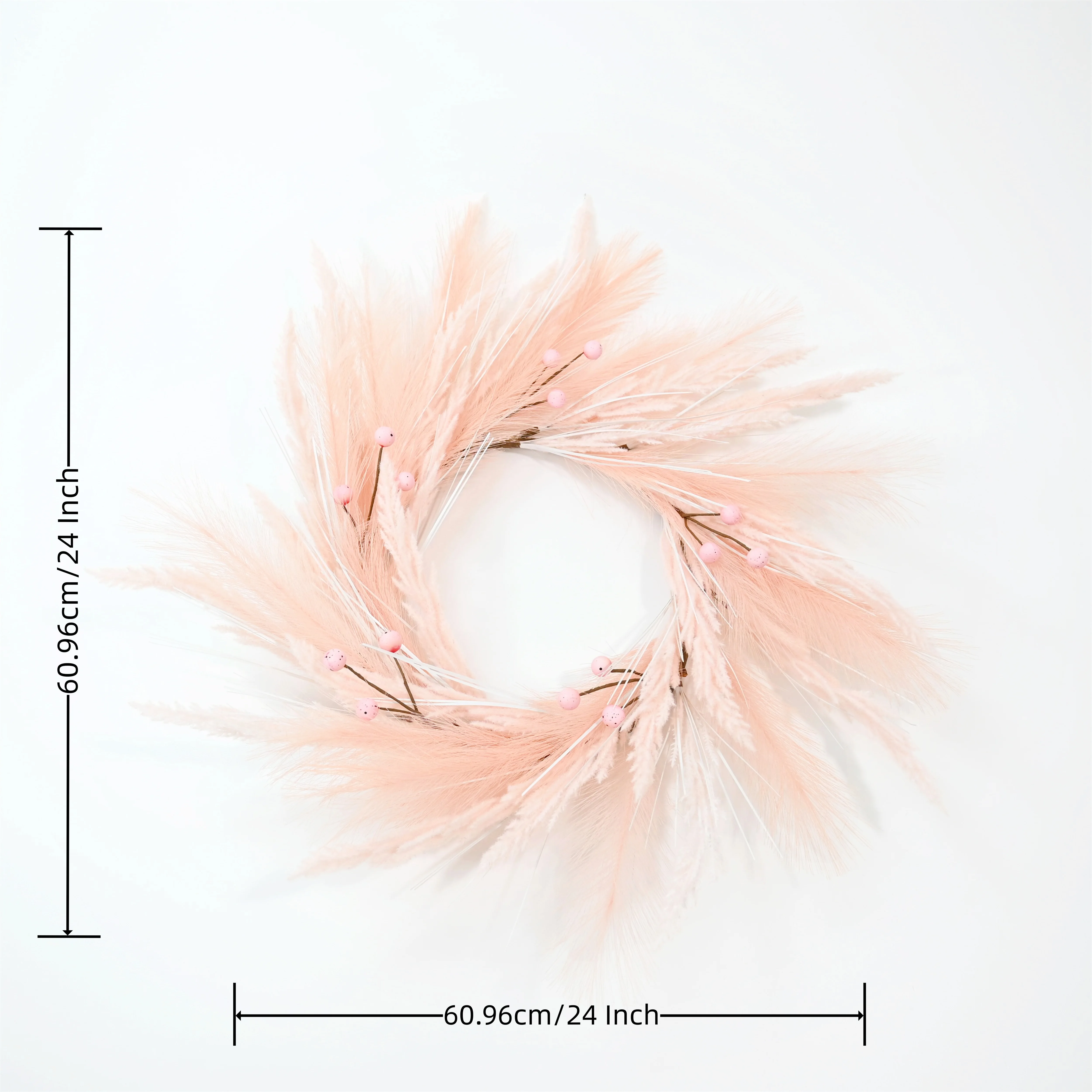 22 Inch Pampas Reed Wreath Fluffy Feathers Pom Pom Berries Plastic Plants