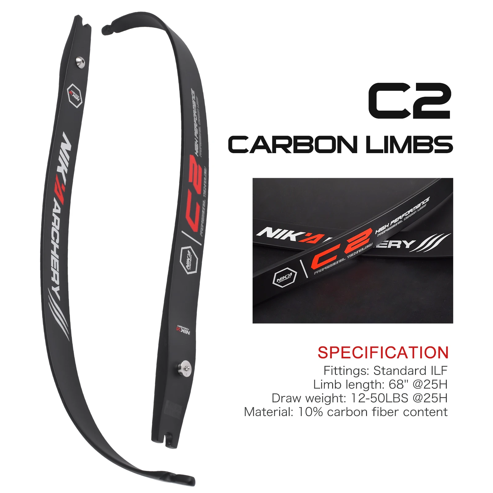 NIKA ARCHERY N3 Carbon Fiber Limb 68" 70" @25H Recurve Bow Limbs