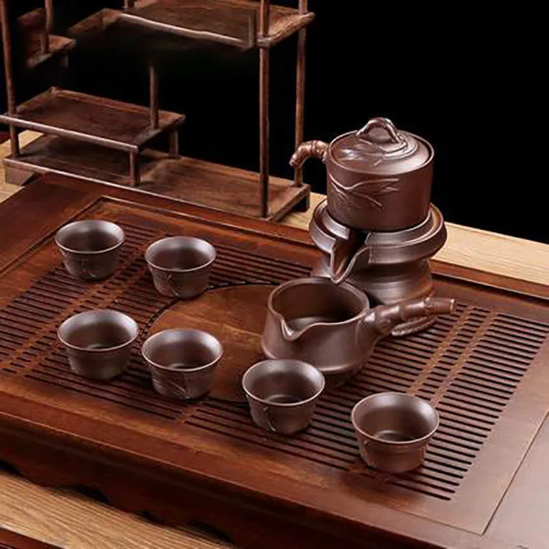 Automatic Stone-Mill Ceramic Lazy Teapot, Grinding Tea Set, Rotating Water, Tea Ceremony, Service