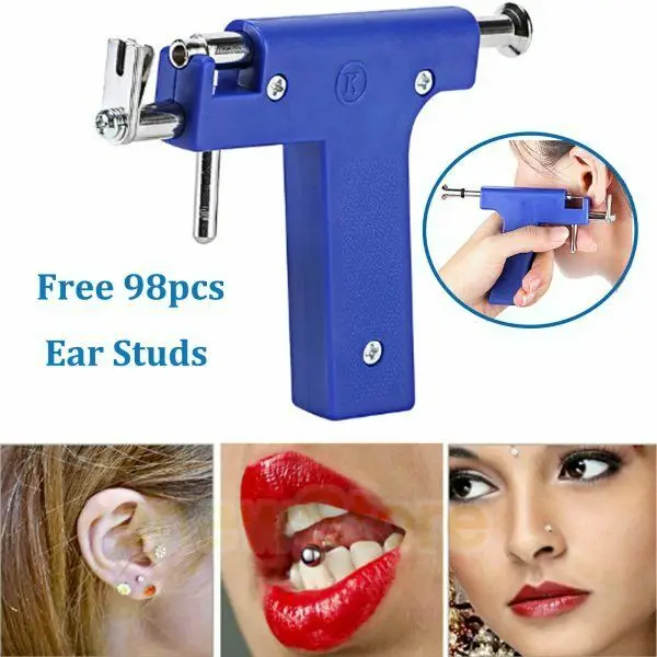 Ear Piercing Tool Body Piercing Kit Piercing Tool Pro Ear Body Nose Navel Lips Tongue Piercing Gun Machine Supply Tool Kit Set 98pcs Ear Studs Healthy Safty Sterile Piercer
