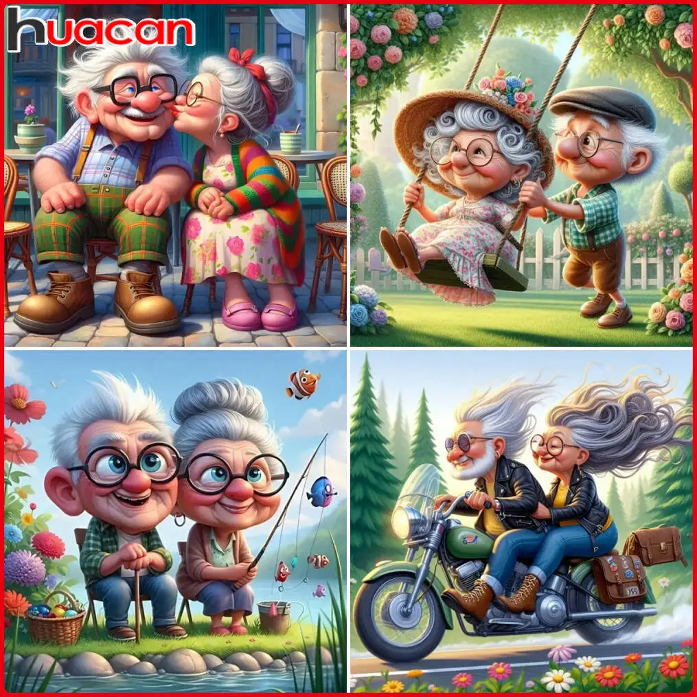 Huacan Couple DIY Diamond Paintings Old Woman Diamond Embroidery Complete Kit Old Man New Mosaic Decor for Home