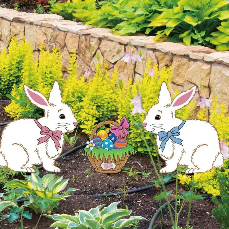 

Happy Easter Decoration Rabbit Statues Sculptures Outdoor Courtyard Floor Garden Decoration Ornament For Garden Metal Life-like