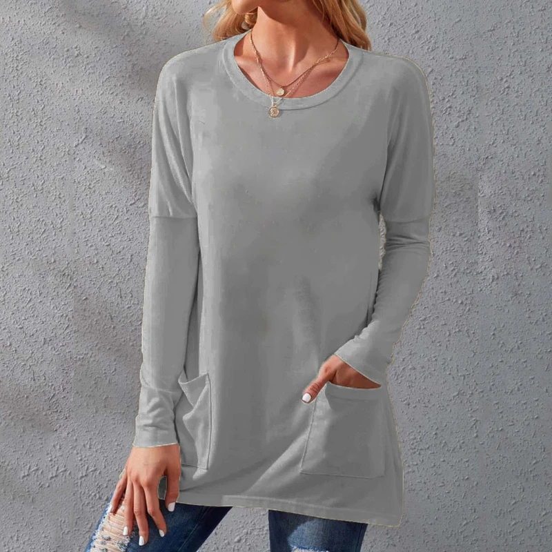 

Women's Casual Dress Autumn Winter Fashion Long Sleeve Pullover Pocket Solid Color Party Mini Dresses Female
