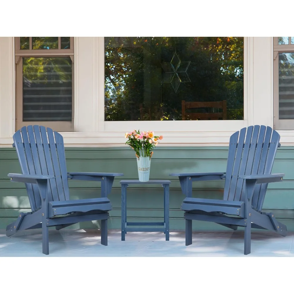 Wooden Folding Adirondack Chair Set of 2, Pre-Assembled BackRest Wood Lounge Chair for Outdoor Patio Garden Lawn Backyard Deck P 2