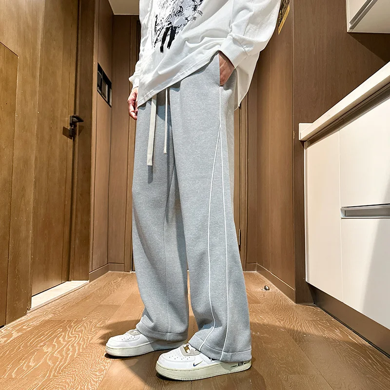 Elegant Fashion Harajuku Slim Fit Ropa Hombre Loose Casual Sport All Match Trousers Trend Pockets Straight Leg Wide Leg Pants
