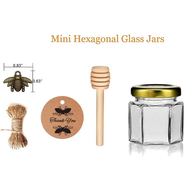 Vasetti Miele In Vetro Esagonali - 10 Pezzi Con Cucchiai Di Legno - Ideali Per Bomboniere E Regali - Foto 9