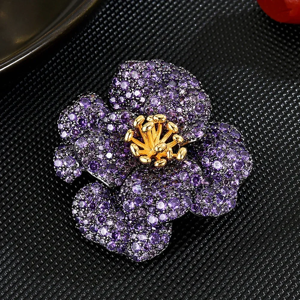 Red Crystal Full Rhinstone Large Brooches for Women Vintage Flower Brooch Pins for Girls Fashion Jewerly Wedding Gift