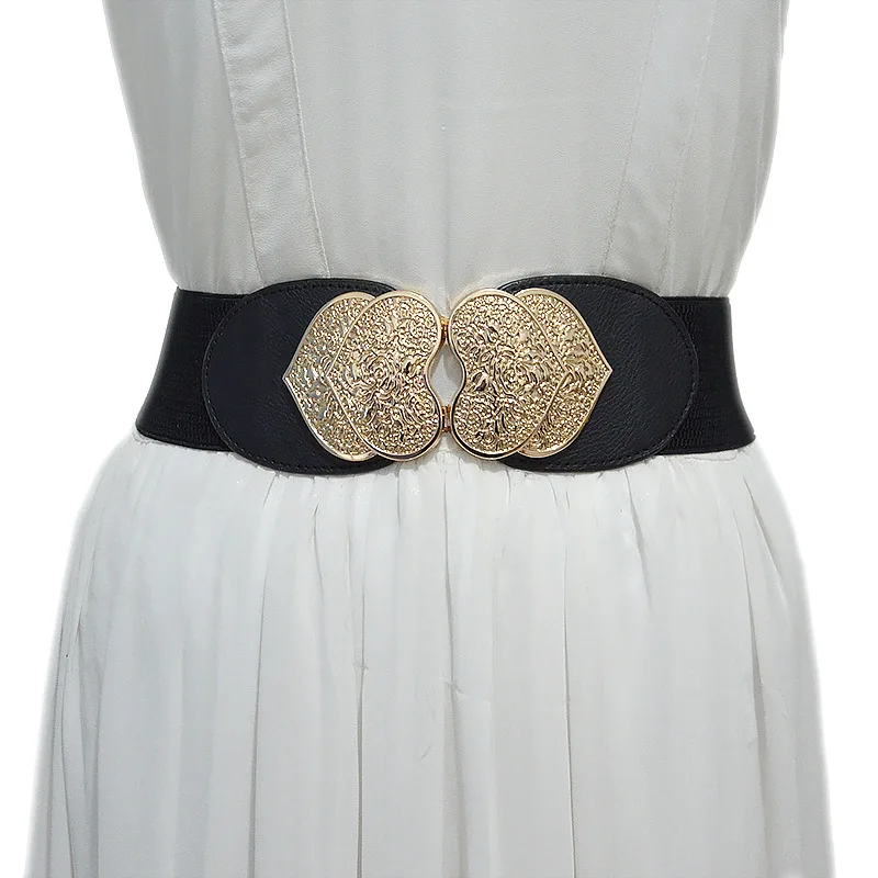 

Новый декоративный ремень с двойной пряжкой с рисунком сердца, Модный женский эластичный ремень