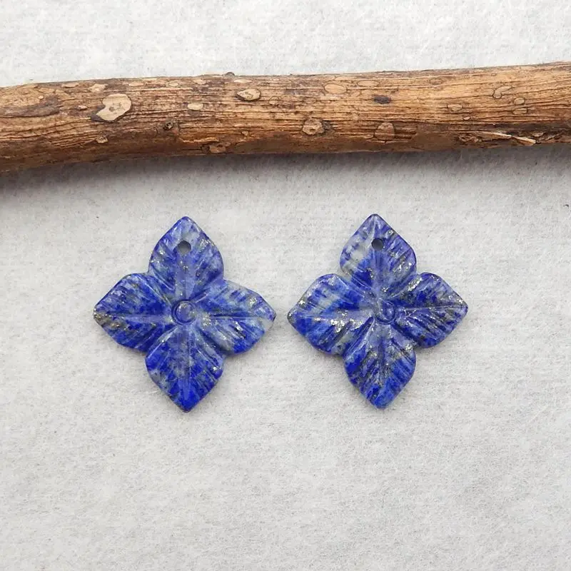 New 2023 Natural Stone Lapis Lazuli Handcarved Flower Beauty Jewelry Women Earrings Accessories 19x18x2mm 2g