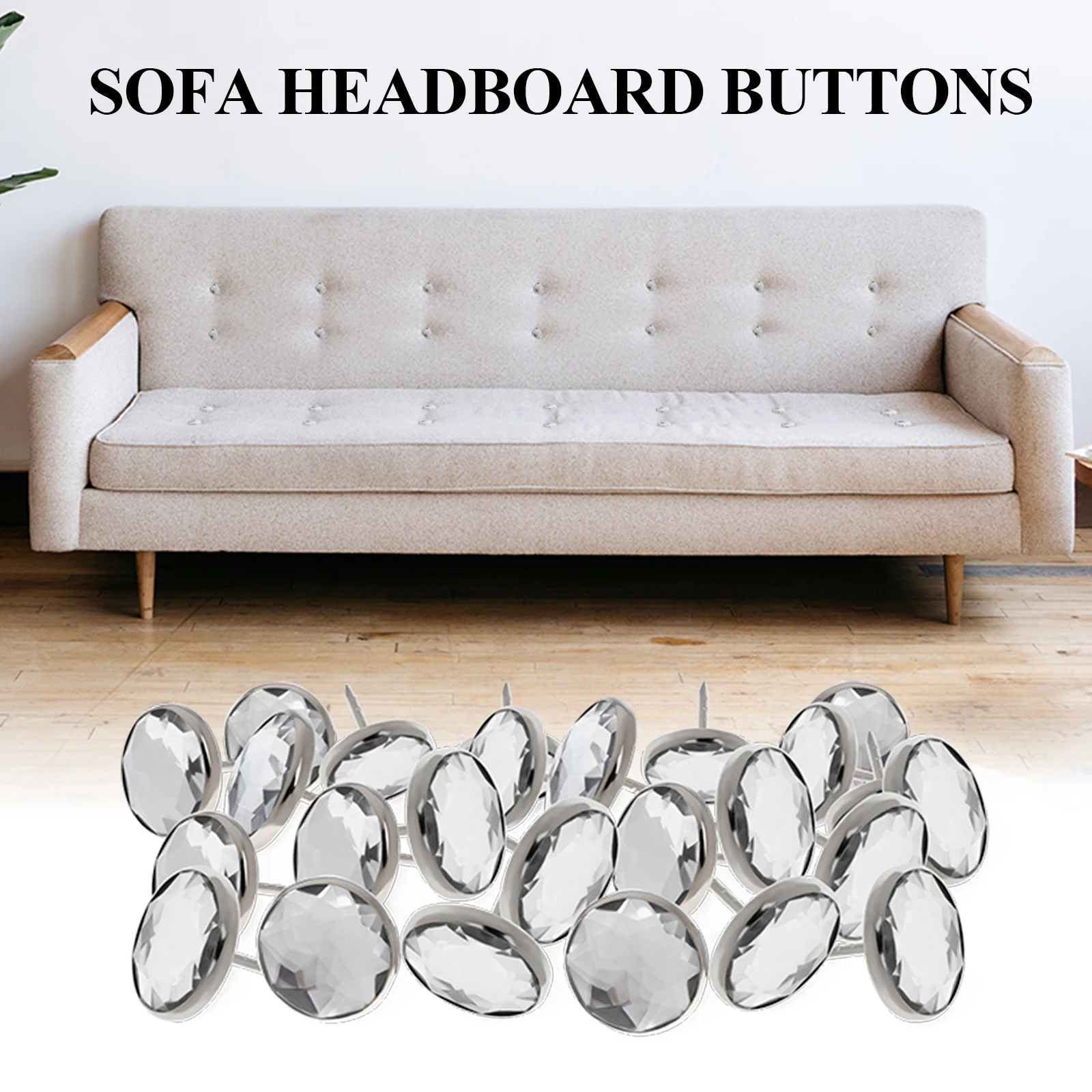 Agidea 30 bottoni da tappezzeria con strass da 30 mm, con puntina, per cucito, divano, letto, testiera, fai da te, decorazione da parete