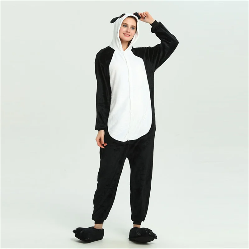 Flannel Jumpsuit Winter Thermal One-piece Sleepwear Couples Cosplay Costumes Pajamas Long-sleeved Hooded Onesie with Zipper