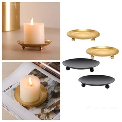 Iron Plate Candle Holder Decorative Iron Pillar Candle Plate Pedestal Candle Stand For Wax Candles Spa Wedding Party 7CM
