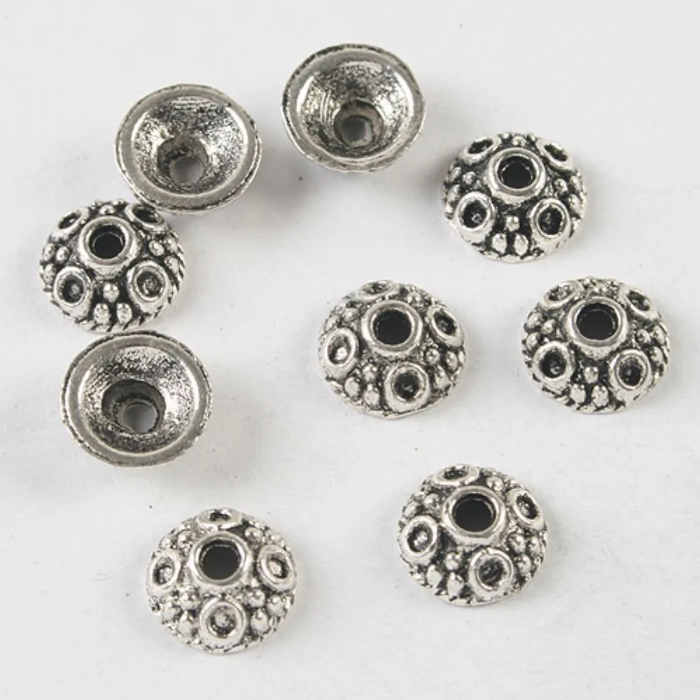 40PCS 8.4x3.5mm DARK SILVER TONE FLOWER BEAD CAPS 8.4MM H3850